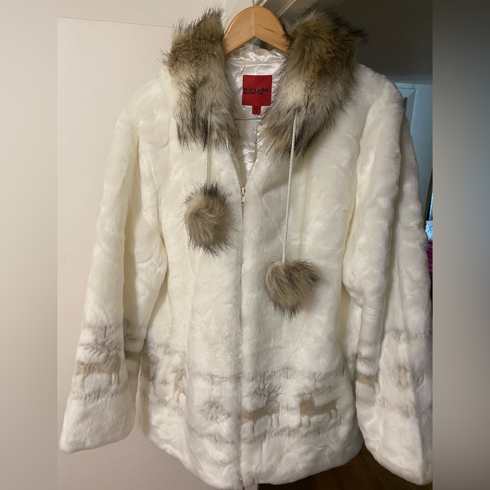 Black Mountain White Teddy Jacket with Faux Fur Accents